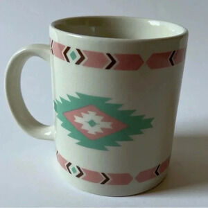 Vintage Meiwa Table Art Southwest Pattern Coffee Mug Pink Turquoise Pattern